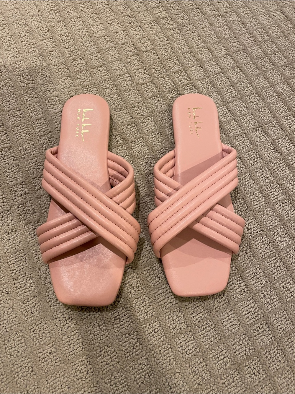 Nicole Miller Pink Crisscross Slide Sandals